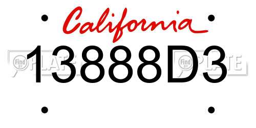 13888D3 California License Plate