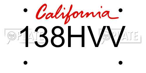 138HVV California License Plate