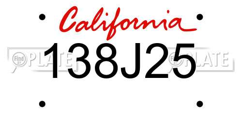 138J25 California License Plate