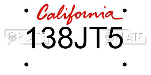 138JT5 California License Plate