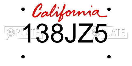 138JZ5 California License Plate