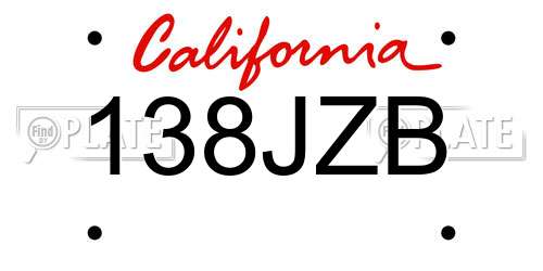 138JZB California License Plate