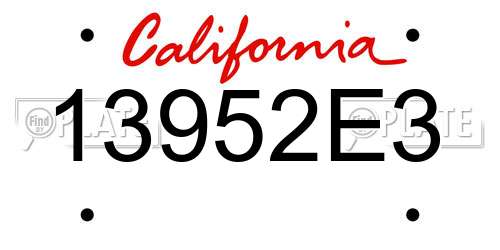 13952E3 California License Plate