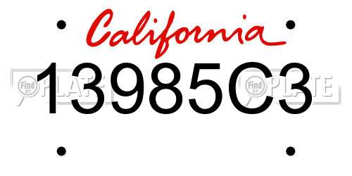 13985C3 California License Plate