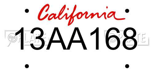 13AA168 California License Plate
