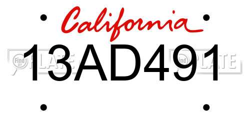 13AD491 California License Plate