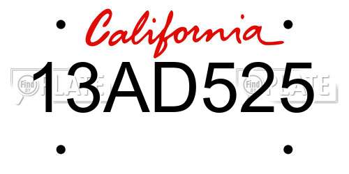 13AD525 California License Plate