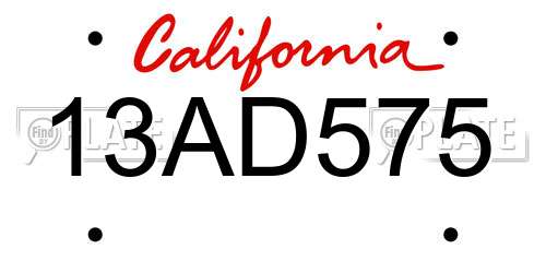13AD575 California License Plate