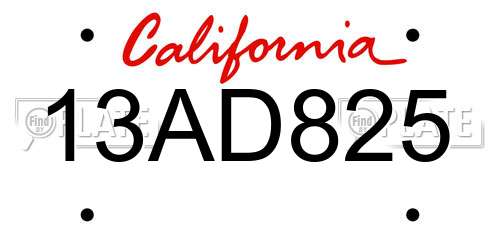 13AD825 California License Plate