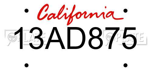 13AD875 California License Plate