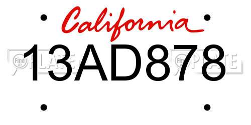 13AD878 California License Plate