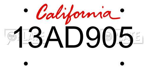 13AD905 California License Plate