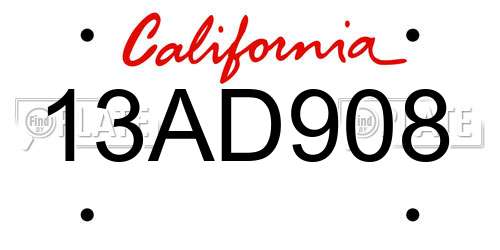 13AD908 California License Plate