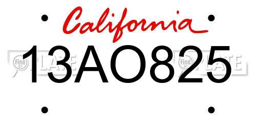 13AO825 California License Plate