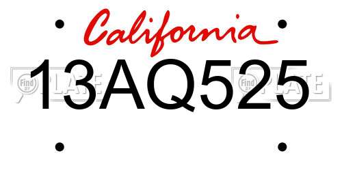 13AQ525 California License Plate