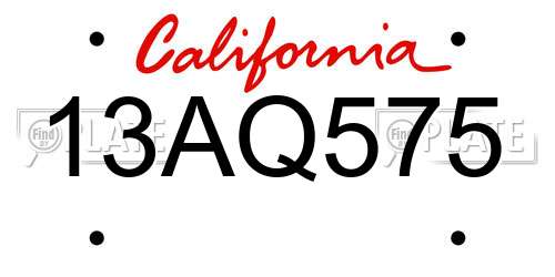 13AQ575 California License Plate