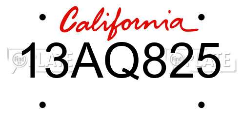 13AQ825 California License Plate