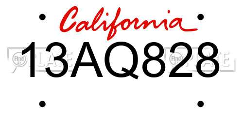 13AQ828 California License Plate