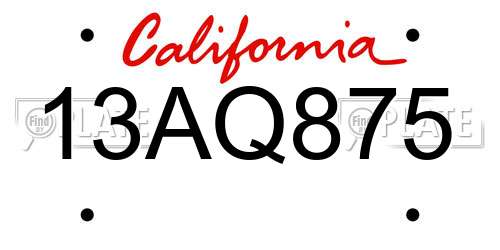 13AQ875 California License Plate