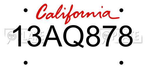 13AQ878 California License Plate