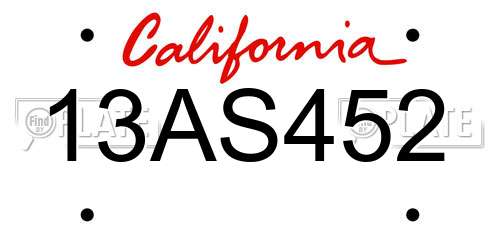 13AS452 California License Plate