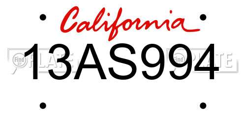 13AS994 California License Plate