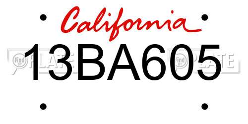 13BA605 California License Plate