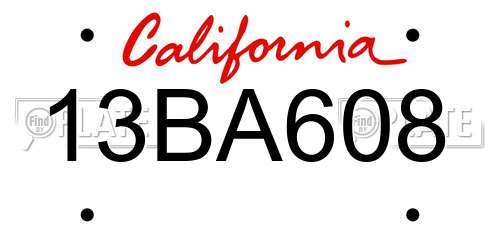 13BA608 California License Plate
