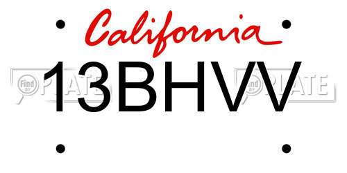 13BHVV California License Plate