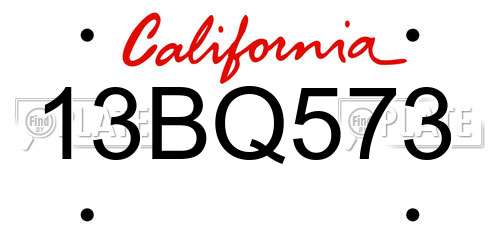 13BQ573 California License Plate