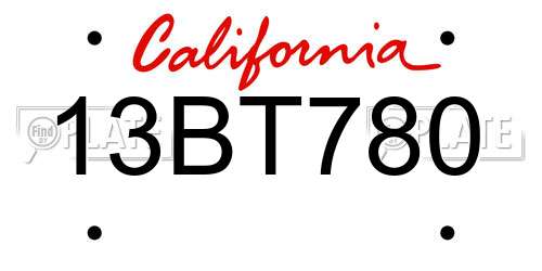 13BT780 California License Plate