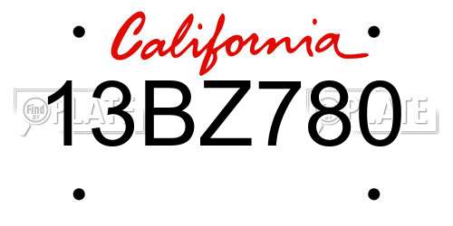 13BZ780 California License Plate