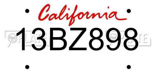 13BZ898 California License Plate