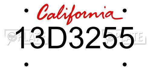 13D3255 California License Plate