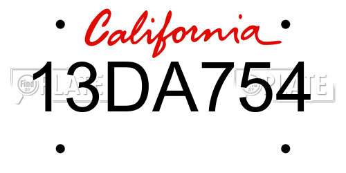 13DA754 California License Plate