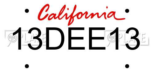 13DEE13 California License Plate