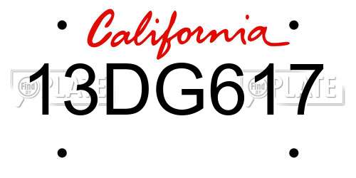 13DG617 California License Plate