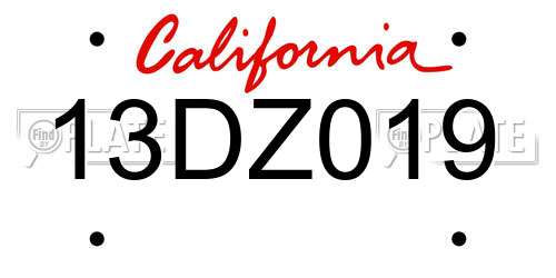13DZ019 California License Plate