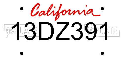 13DZ391 California License Plate