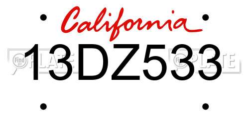 13DZ533 California License Plate
