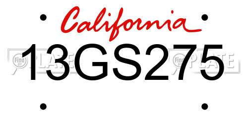 13GS275 California License Plate