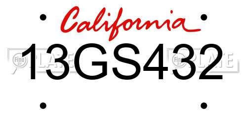 13GS432 California License Plate