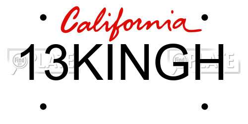 13KINGH California License Plate