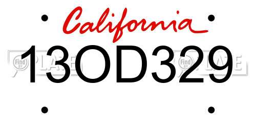 13OD329 California License Plate