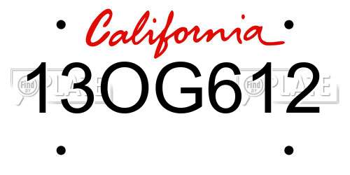 13OG612 California License Plate