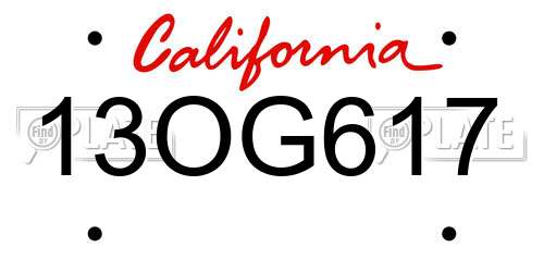 13OG617 California License Plate
