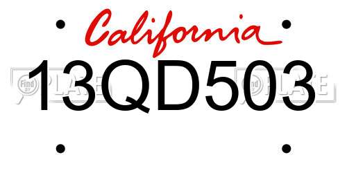 13QD503 California License Plate