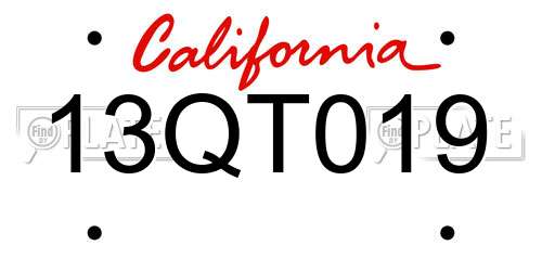 13QT019 California License Plate