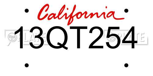 13QT254 California License Plate