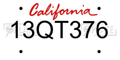 13QT376 California License Plate